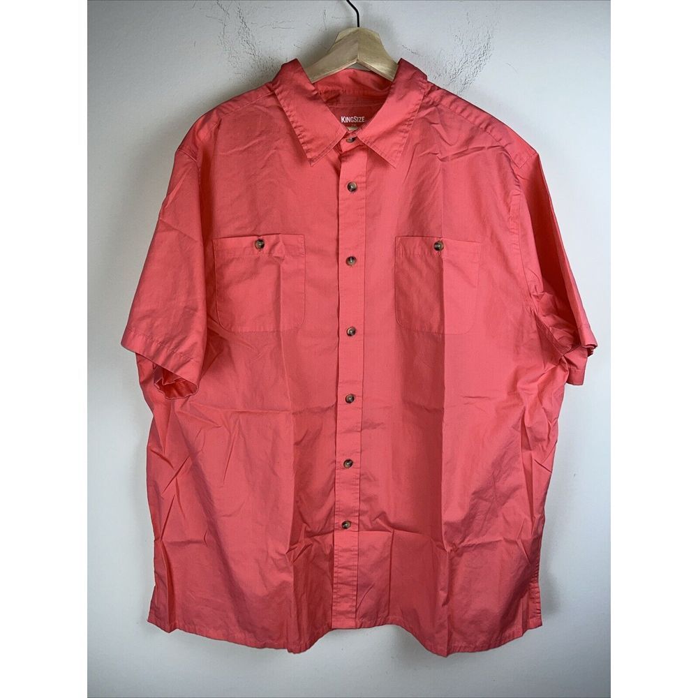 Kingsize Mens 2XL Big‎ Coral Pink Short Sleeve Button Down Shirt Cotton Blend